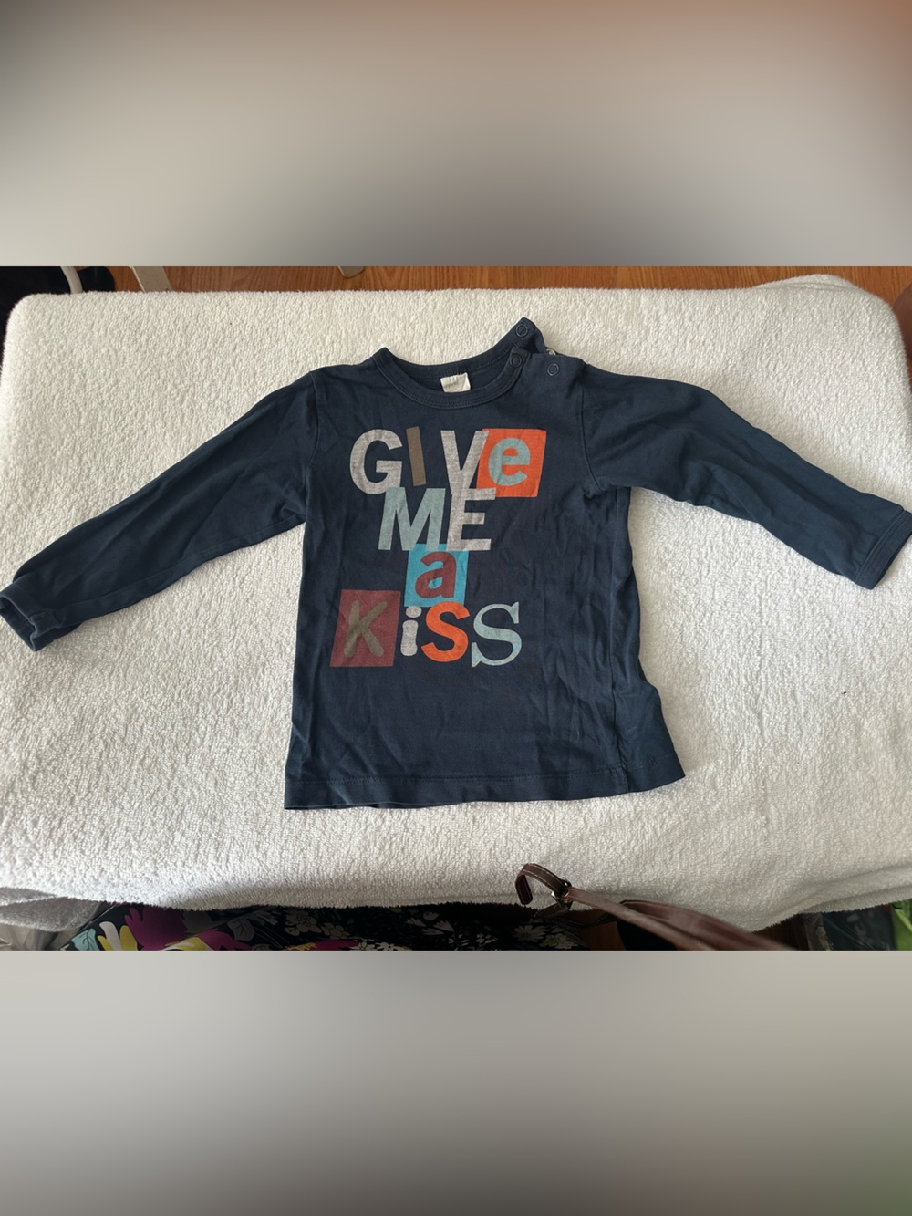 H&M Navy Long-Sleeve Graphic Tee with Multicolor Lettering